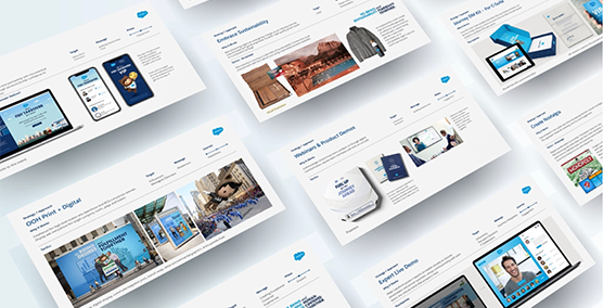 An array of Salesforce-branded ABM assets showcasing its products and services.